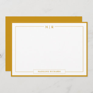 Carte De Correspondance Monogramme classique Moutarde Yellow Bordure papet