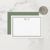 Carte De Correspondance Monogramme Classique Vert Olive Simple (Devant/Arrière en situation)