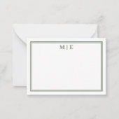Carte De Correspondance Monogramme Classique Vert Olive Simple (Devant)