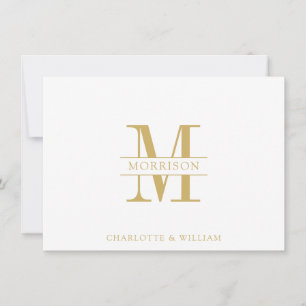 Carte De Correspondance Monogramme Couple Minimaliste Or Simple Et Blanc