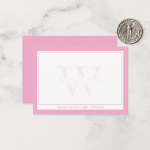 Carte De Correspondance Monogramme Couple Minimaliste Rose Deux Bordures