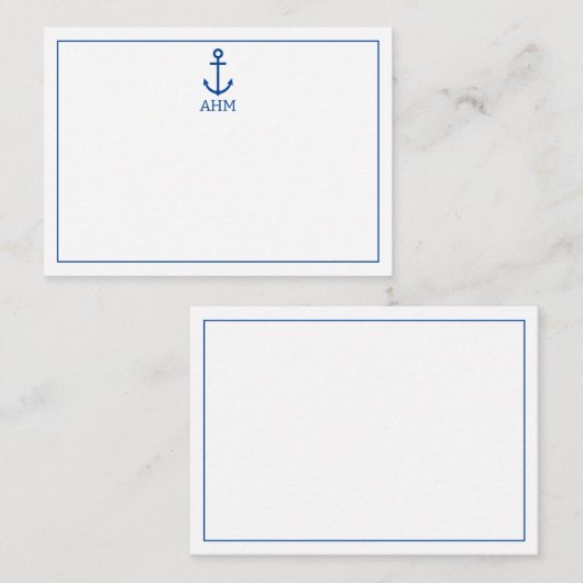 Carte De Correspondance Monogramme d'Ancre marine bleu et blanc simple (Devant / Derrière)