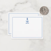 Carte De Correspondance Monogramme d'Ancre marine bleu et blanc simple (Devant/Arrière en situation)