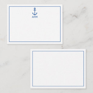 Carte De Correspondance Monogramme d'Ancre marine bleu et blanc simple