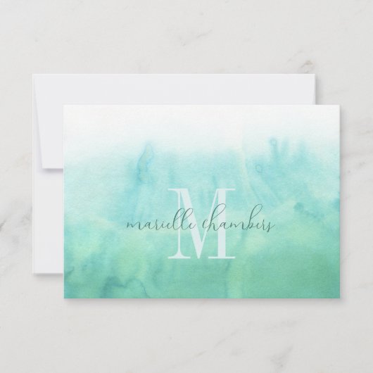 Carte De Correspondance Monogramme d'aquarelle verte éthérique (Devant)