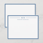 Carte De Correspondance Monogramme de base Bordure bleue marine Personnali (Devant / Derrière)