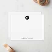 Carte De Correspondance Monogramme de bordure circulaire noire classique (Devant/Arrière en situation)