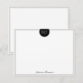 Carte De Correspondance Monogramme de bordure circulaire noire classique (Devant / Derrière)
