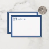 Carte De Correspondance Monogramme de bordure Navy moderne (Devant/Arrière en situation)