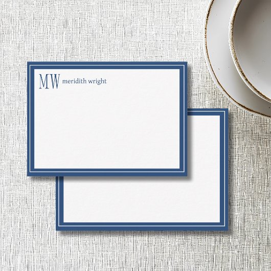 Carte De Correspondance Monogramme de bordure Navy moderne