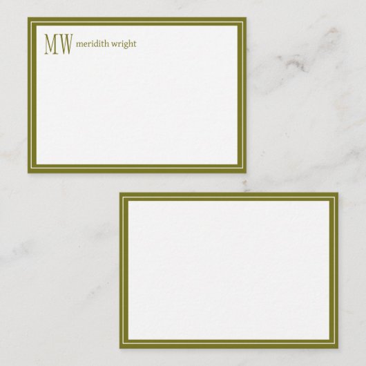 Carte De Correspondance Monogramme de bordure Navy moderne (Devant / Derrière)