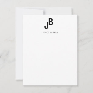 Carte De Correspondance Monogramme de couple, élégant design noir et blanc