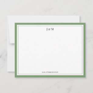 Carte De Correspondance Monogramme de couple personnalisé vert mousse clas