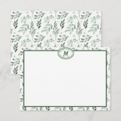 Carte De Correspondance Monogramme de feuilles vertes (Devant / Derrière)
