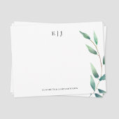 Carte De Correspondance Monogramme de feuilles vertes Initiales de couple 