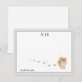 Carte De Correspondance Monogramme de frontière gris chien de Poméranie Pe (Devant / Derrière)