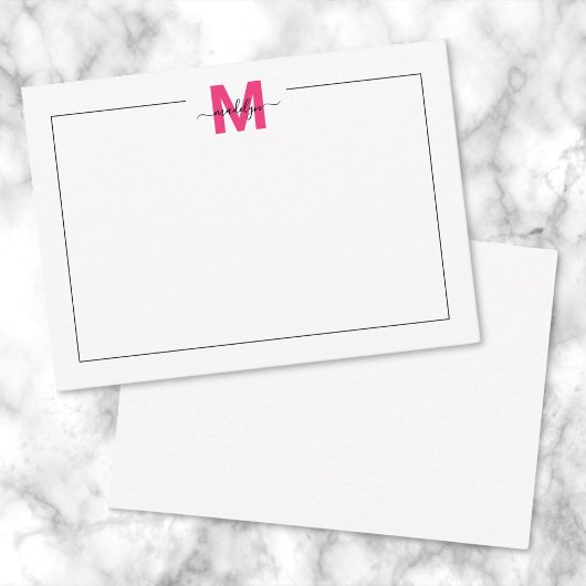 Carte De Correspondance Monogramme de nom de script rose noir