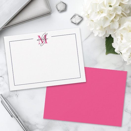 Carte De Correspondance Monogramme de nom en calligraphie rose