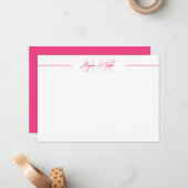 Carte De Correspondance Monogramme de nom en écriture rose chaud (Devant/Arrière en situation)