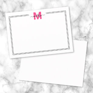 Carte De Correspondance Monogramme de nom en écriture rose vif