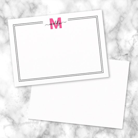 Carte De Correspondance Monogramme de nom en écriture rose vif