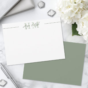 Carte De Correspondance Monogramme de nom en écriture vert sauge