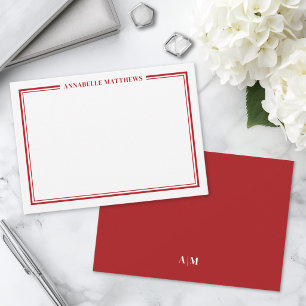 Carte De Correspondance Monogramme de nom minimaliste avec bordure rouge