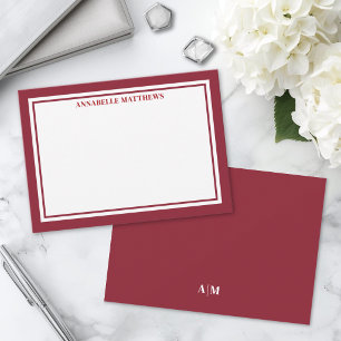 Carte De Correspondance Monogramme de nom minimaliste avec bordure rouge