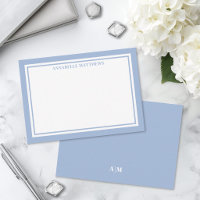 Monogramme de nom minimaliste bordure bleu poussié