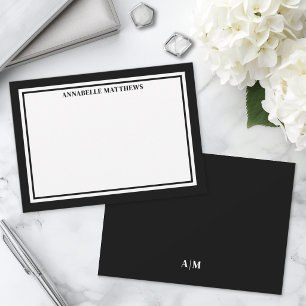 Carte De Correspondance Monogramme de nom minimaliste bordure noir et blan