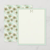 Carte De Correspondance Monogramme de palmiers tropicaux Aqua et Cream (Devant / Derrière)