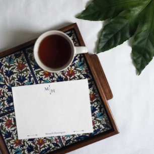 Carte De Correspondance Monogramme de pointe d'flèche minimaliste bleu mar