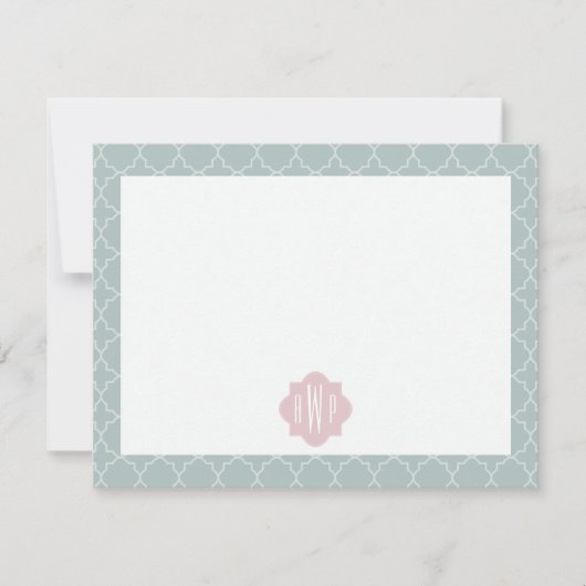 Carte De Correspondance Monogramme de Quatrefoil rose et vert (Devant)