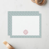 Carte De Correspondance Monogramme de Quatrefoil rose et vert (Devant/Arrière en situation)