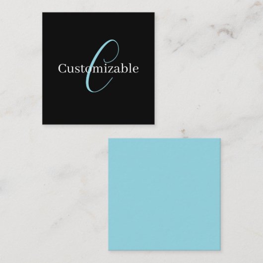 Carte De Correspondance Monogramme de script cursif éditable Noir Bleu Bla (Devant / Derrière)