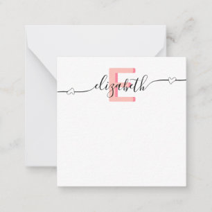 Carte De Correspondance Monogramme de script de coeur rose fille