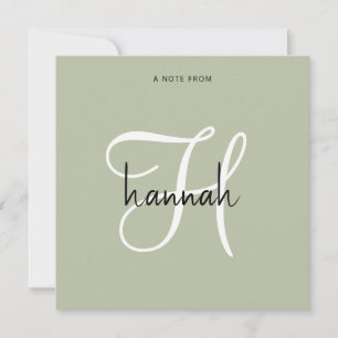 Carte De Correspondance Monogramme de script minimaliste moderne Vert saug