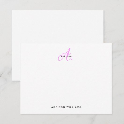 Carte De Correspondance Monogramme de script rose chaud Girenta (Devant / Derrière)