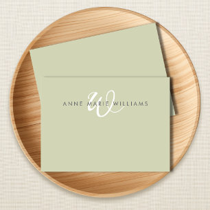 Carte De Correspondance Monogramme de style moderne vert sauge blanc