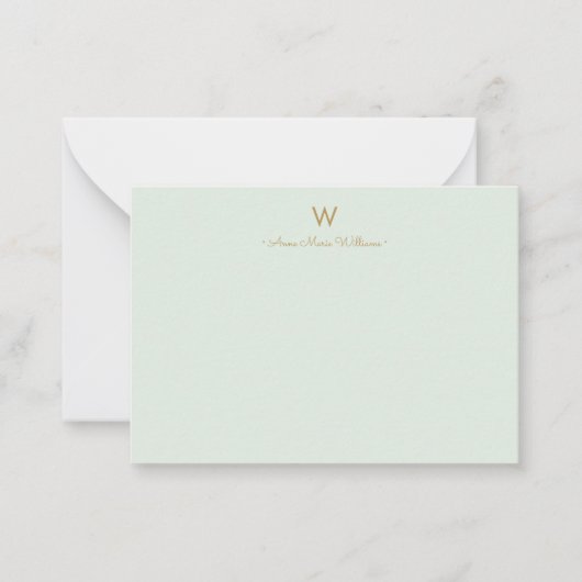 Carte De Correspondance Monogramme de style moderne vert sauge or (Devant)