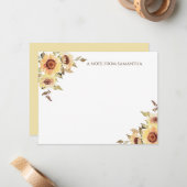 Carte De Correspondance Monogramme de tournesol rustique aquarelle (Devant/Arrière en situation)