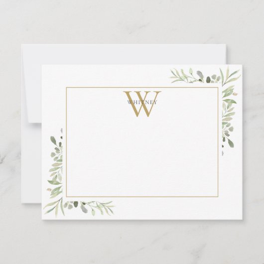 Carte De Correspondance Monogramme de verdure élégant or (Devant)