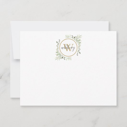 Carte De Correspondance Monogramme doré Écriture élégante Verdure  (Devant)