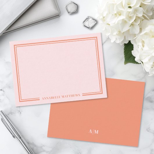 Carte De Correspondance Monogramme double bordure rose et orange