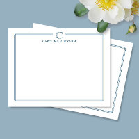 Monogramme Élégant Bordure Bleu Marine Minimaliste