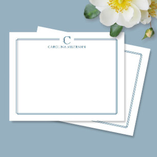 Carte De Correspondance Monogramme Élégant Bordure Bleu Marine Minimaliste