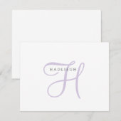 Carte De Correspondance Monogramme élégant écriture lavande (Devant / Derrière)