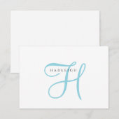 Carte De Correspondance Monogramme élégant en écriture bleue (Devant / Derrière)