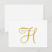 Carte De Correspondance Monogramme élégant en écriture dorée (Devant / Derrière)