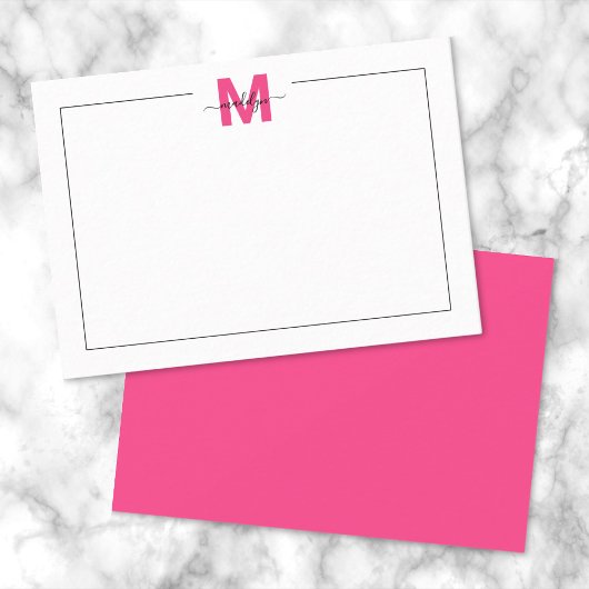 Carte De Correspondance Monogramme élégant en rose vif écriture cursive